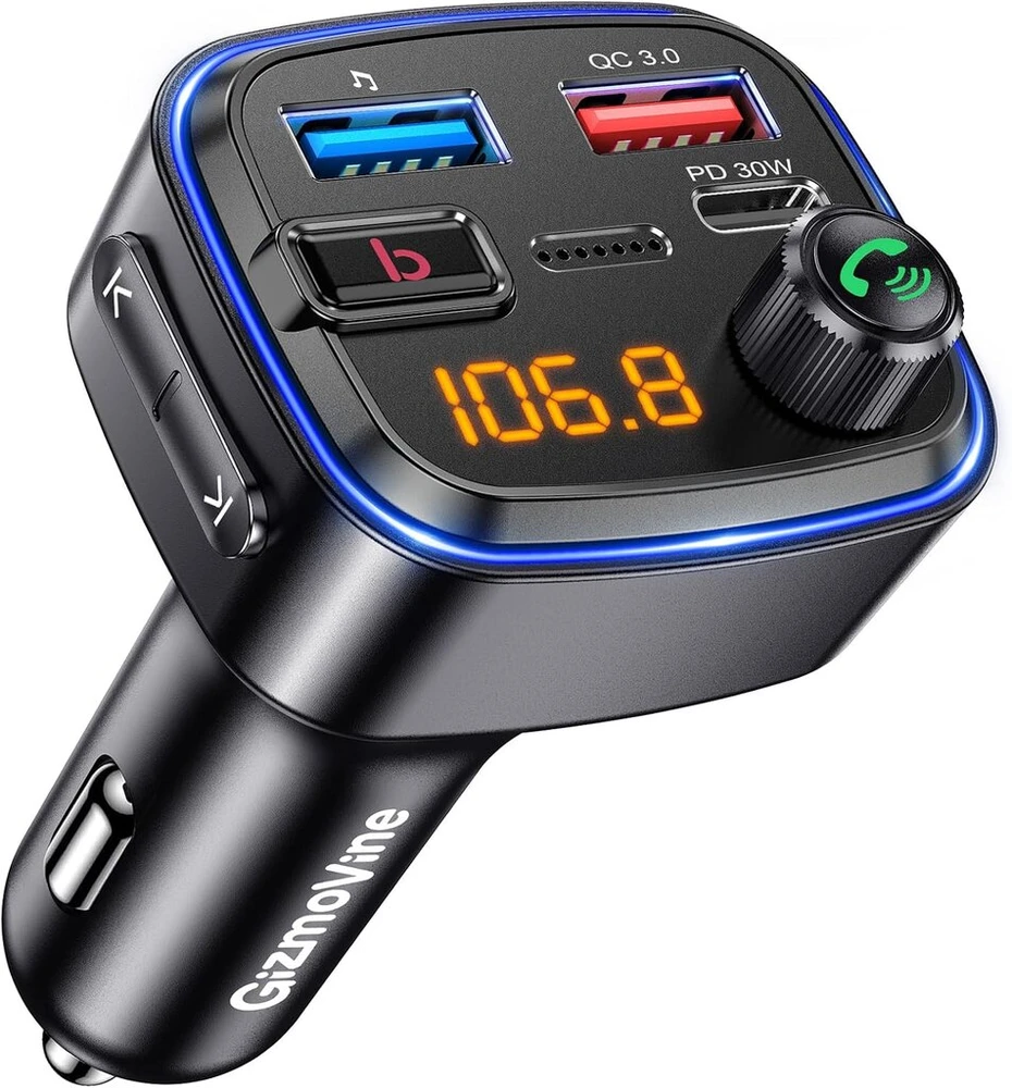 Diktofonas Bluetooth Fm siųstuvas automobiliui, Hi-fi garsas, 2x Usb-c/a greitas įkrovimas