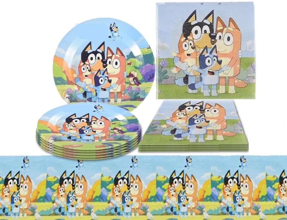 Bluey popierinės lėkštės vaikų gimtadienio dekoravimo vakarėlio rinkinio dekoracija gimtadienio vakarėlio stalo reikmenys gimtadienio dekoravimo vakarėlio reikmenys 10 svečių