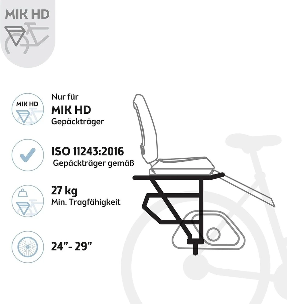 Bobike Mik-hd Vaikiška Dviračio Kėdutė Galinė, Iki 27 kg, Juoda