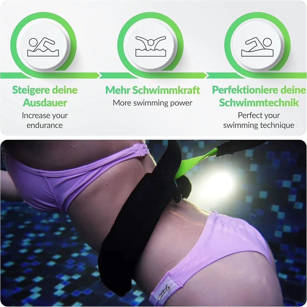 Bodycross Premium lauko plaukimo treniruoklis baseinams, plaukimo diržas vaikams ir suaugusiems, plaukimo diržas su vamzdeliu (1–20 kg traukos jėga) – baseino priedai, plūduras, plaukimo lenta – pagaminta