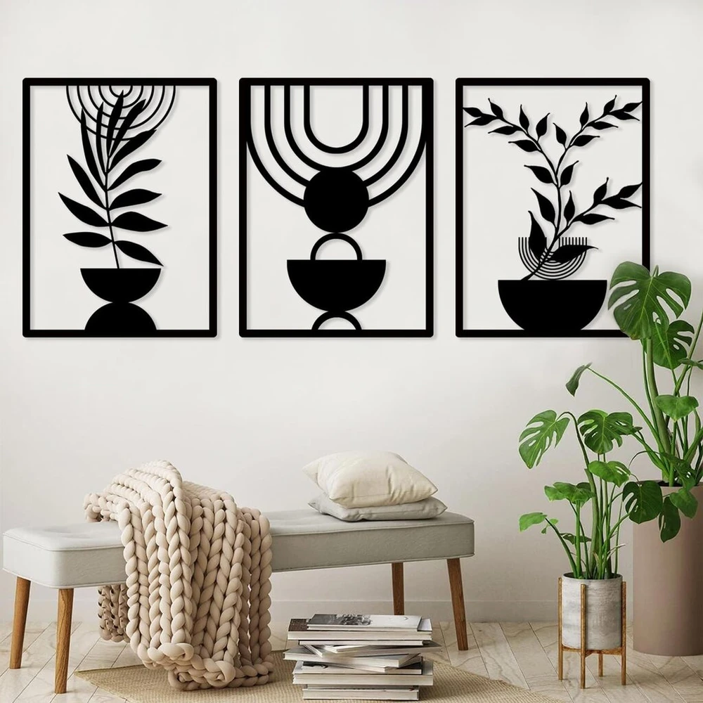 Plakatas Boho Metalo Sienų Dekoras Abstrakčios Geometrinės Skulptūros (56x42cm)