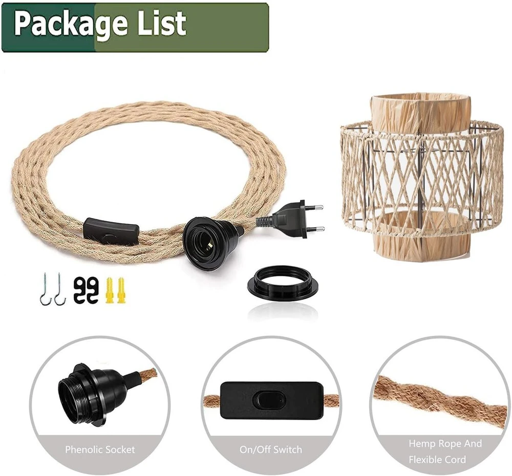 Boho stiliaus rotango pakabinamas šviestuvas su E27 lizdu