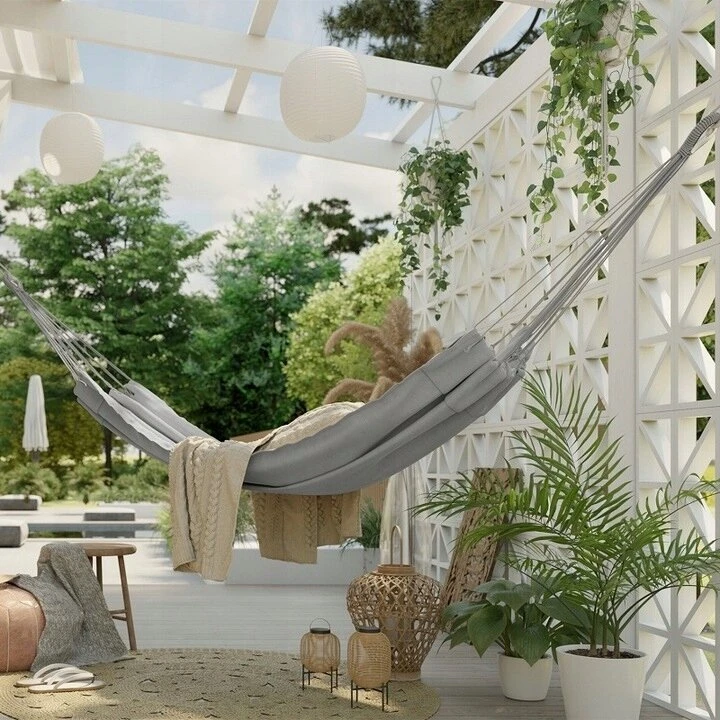 Boho turistinis sodo hamakas stiprus dvivietis 150x275cm 240kg + krepšys