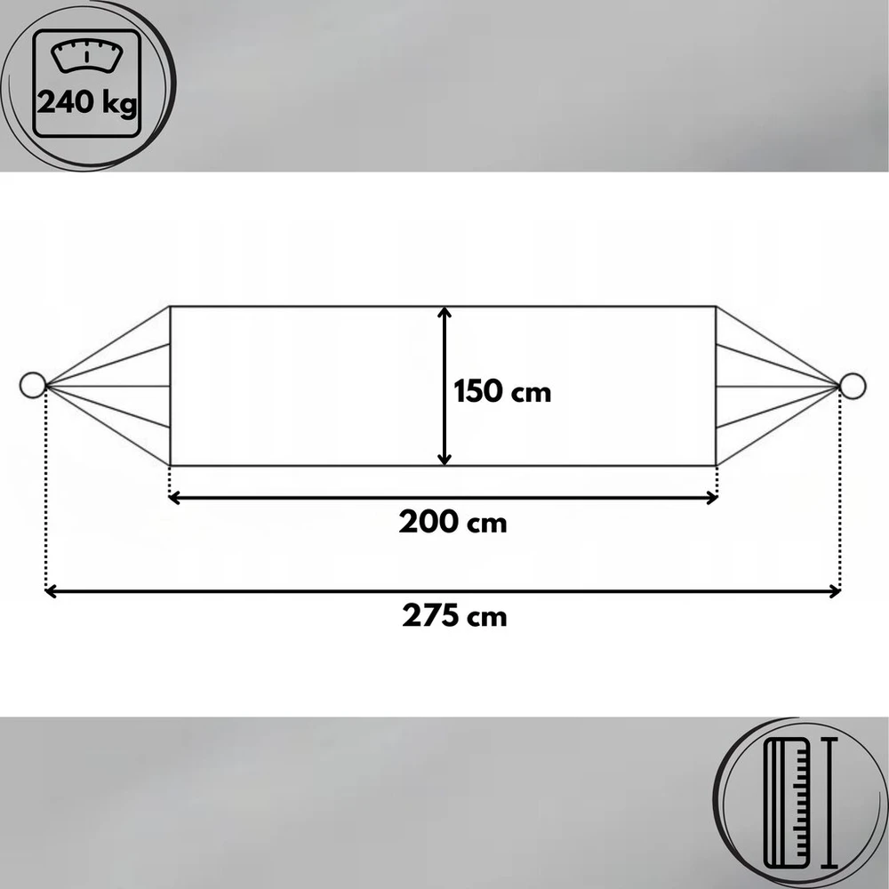 Boho turistinis sodo hamakas stiprus dvivietis 150x275cm 240kg + krepšys