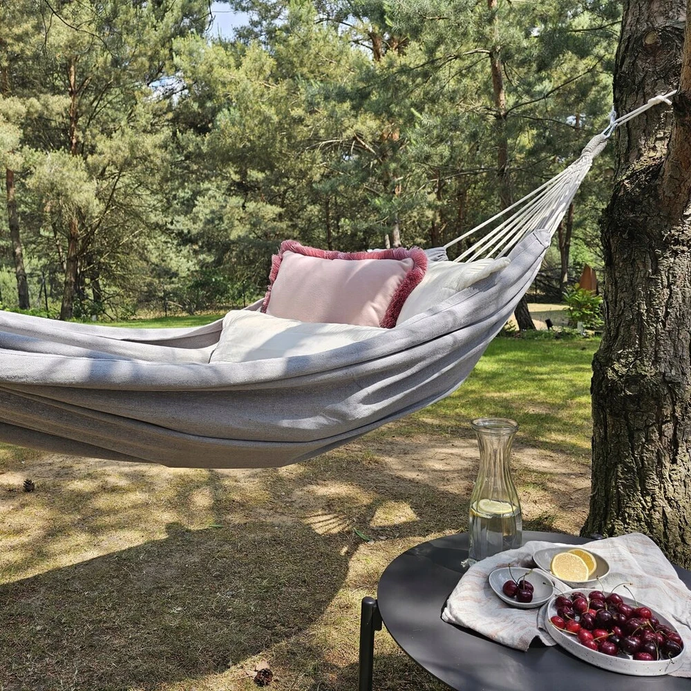 Boho turistinis sodo hamakas stiprus dvivietis 150x275cm 240kg + krepšys