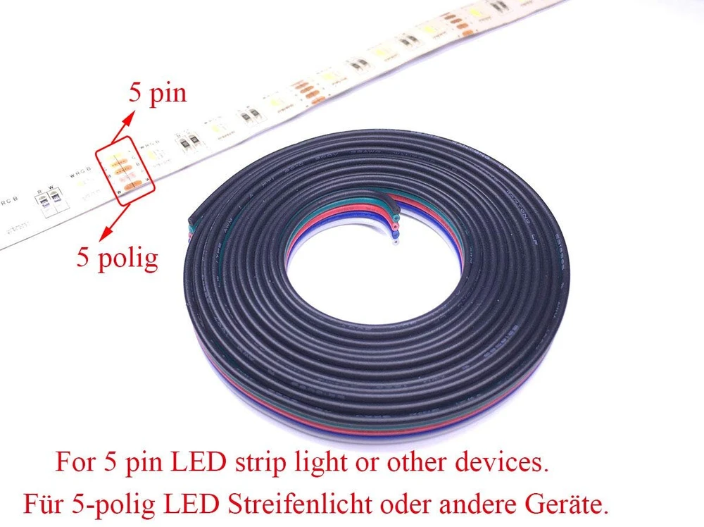 Bohong 10 m 22awg Rgbw Led juostos prailginimo kabelis 5 kontaktų Rgbw 5050 Led juostos prailginimo kabelis Led juostos jungiamasis kabelis 5 kontaktų Led jungties kabelis