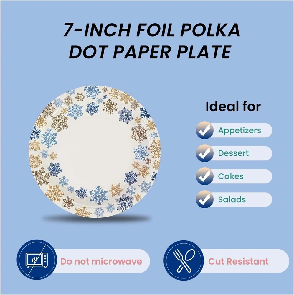 Bokfjbp 50 x popierinių lėkščių, mažos popierinės lėkštės, popierinės lėkštės vakarėliams, stalo reikmenys gimtadienio vakarėliui, išleistuvėms, vestuvėms, kalėdoms (snaigė, 18 cm)