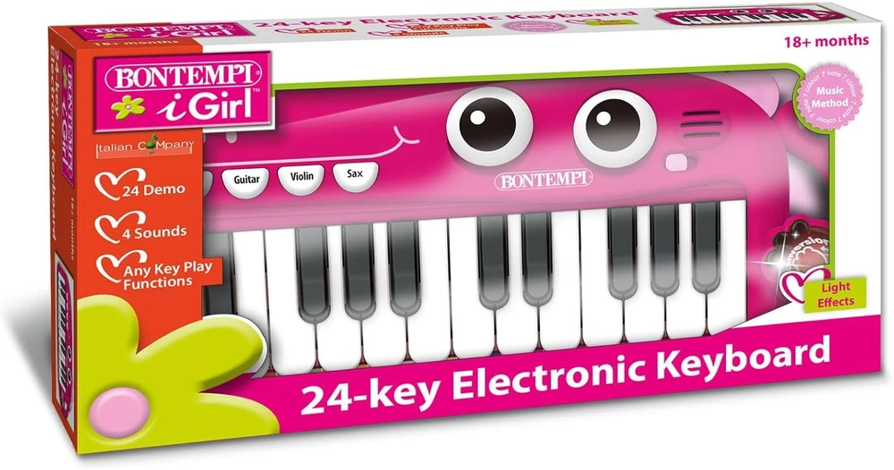 Bontempi | Playkeys 24 klavišų žaislinė klaviatūra mažiesiems muzikantams rožinė 300 x 140 x 40 mm