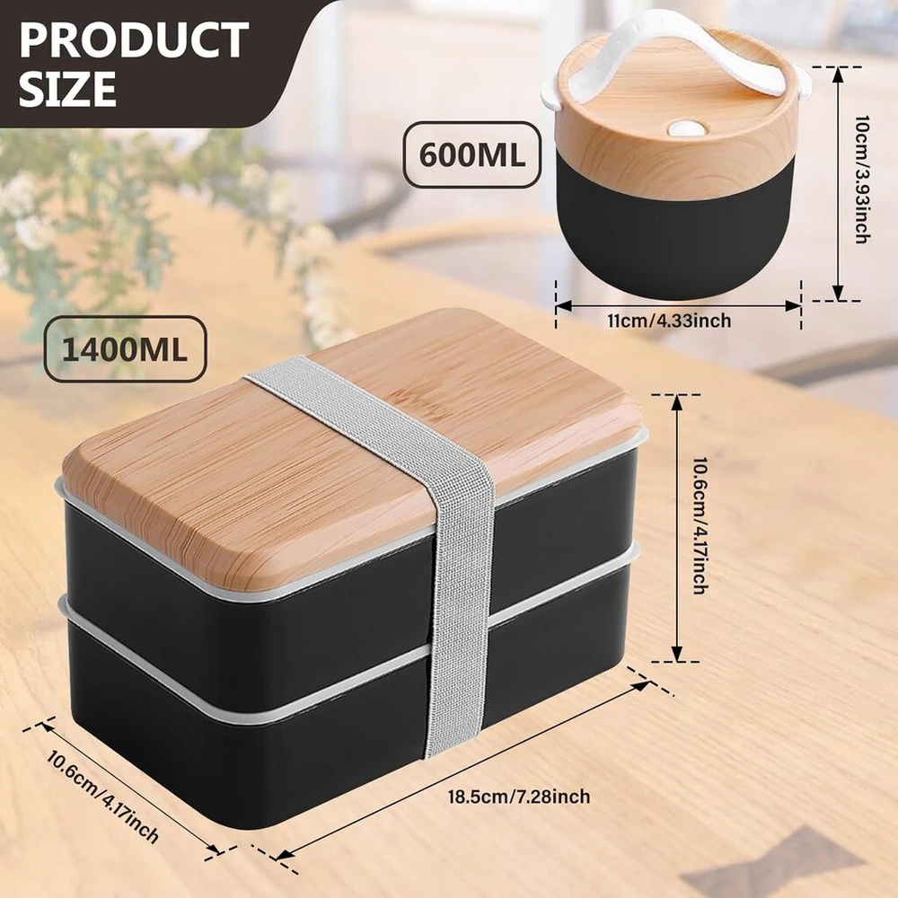 Bordeag 1400 ml priešpiečių dėžutė, bento dėžutė suaugusiems, japoniško stiliaus, maisto dėžutė su skyreliais, su 600 ml sriubos dėžute su izoliuotais skyriais, bento dėžutė, priešpiečių dėžutės mergaitėms/berniukams darbui, mokyklai ir kelionėms