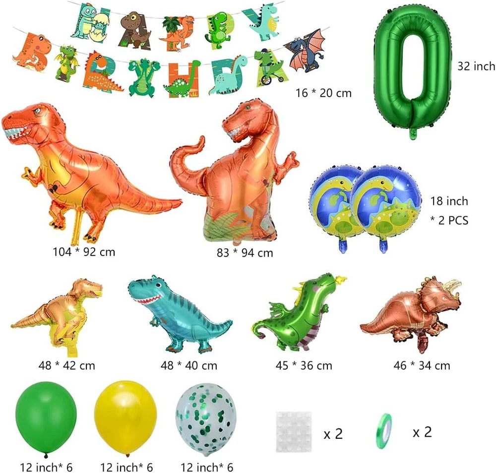 Borsgye dinozaurų balionų rinkinys berniukams, didelis dinozaurų balionas, gimtadienio dekoracijos vaikams, lateksiniai balionai, foliniai balionai, didelis skaičius 6, gimtadienio balionas su gimtadienio baneriu