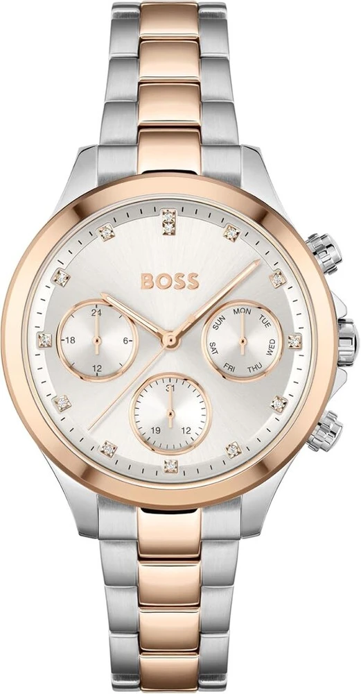 Boss Hera Collection kvarcinis laikrodis su daugialypiu ciferblatu moterims su dviejų atspalvių nerūdijančio plieno apyranke - 1502564, įvairiaspalvis, klasikinis; puošnus