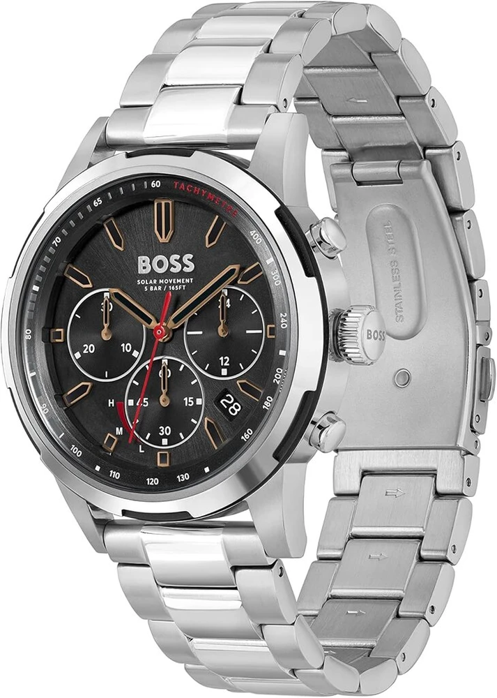 Boss solarinis chronografas kvarcinis laikrodis vyrams su nerūdijančiu plienu