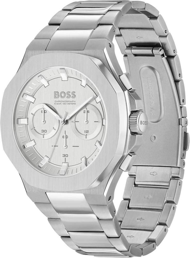 Boss Taper Chronograph Vyriškas Laikrodis Sidabro Apyranke