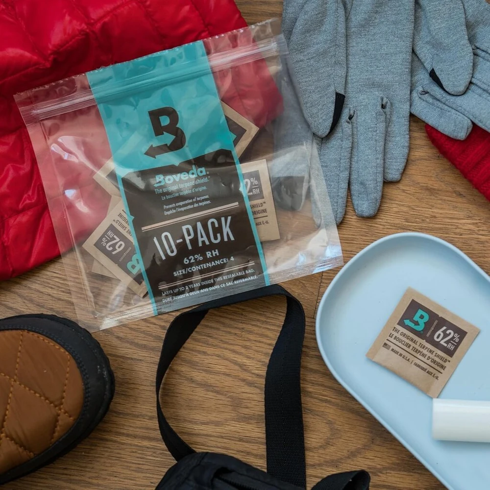 Sausintuvas Boveda žolelių laikymo drėgmės reguliatorius | 2 krypčių drėgmės kontrolė su 62% Rh | Dydis 4 apsaugo iki 15g žiedų | Apsaugo nuo terpenų praradimo | 10 vnt.