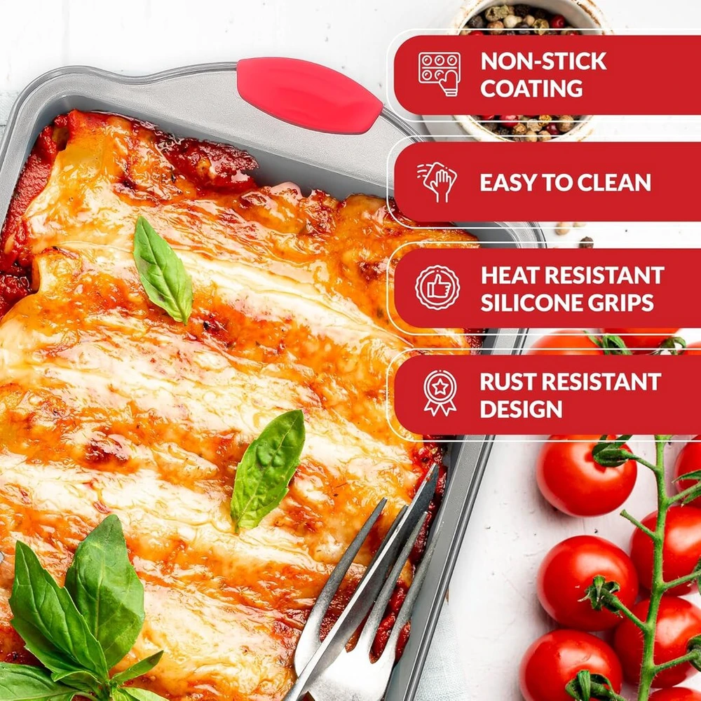 Boxiki Kitchen Premium stačiakampė anglinio plieno torto forma 9 x 13 cm, patvari kepimo forma orkaitės skanėstams ir lakštiniams pyragams, netoksiška, be Ptfe ir Pfoa