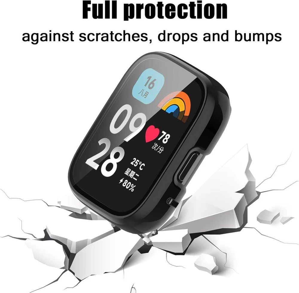 Braleto 2 dėklų rinkinys, suderinamas su Redmi Watch 3 Lite/redmi Watch 3 Active, visapusiška apsauga nuo įbrėžimų, smūgiams atsparus buferio dangtelis (juodas + skaidrus)