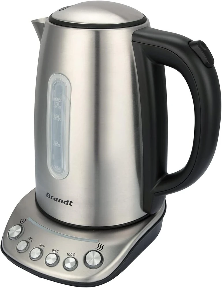 Brandt Bo1202b - Elektrinis virdulys 360° - Talpa 1.7 L - 5 iš anksto nustatytos temperatūros - Apšviesti mygtukai - Laido ritė - Galia 2200 W - Nerūdijantis plienas