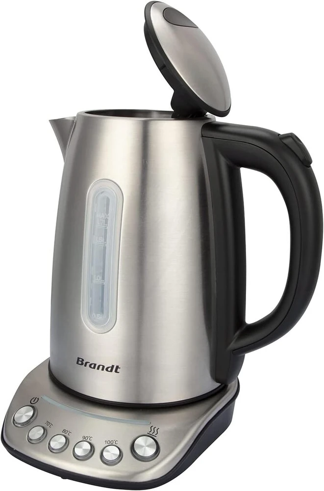 Brandt Bo1202b - Elektrinis virdulys 360° - Talpa 1.7 L - 5 iš anksto nustatytos temperatūros - Apšviesti mygtukai - Laido ritė - Galia 2200 W - Nerūdijantis plienas