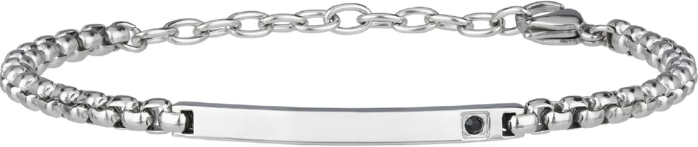 Breil juoda vyriška apyrankė Tj3038, nerūdijantis plienas, sidabro spalvos su juodo cirkonio akmeniu, užsegimas karabinu, ilgis 22 cm, nerūdijantis plienas, kubinis cirkonis