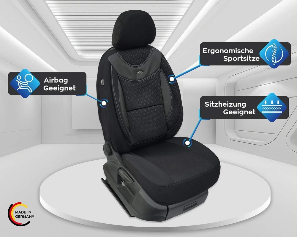 Bremer Sitzbezüge dimensijų automobilinių sėdynių užvalkalai, suderinami su opel vivaro b vairuotojo ir keleivio sėdynėmis nuo 2014-2019 m. / automobilinių sėdynių užvalkalai, apsauginis užvalkalų komplektas, automobilinių sėdynių užvalkalai, 2 vnt. pakuo