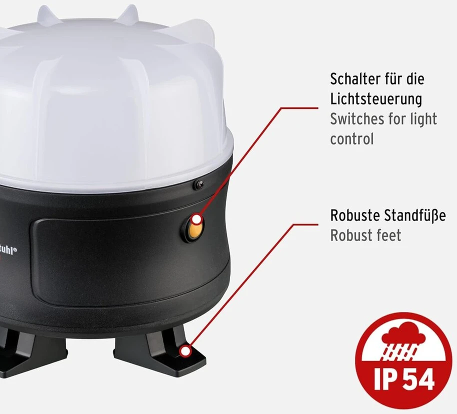 Brennenstuhl mobilus 360° led prožektorius / led statybinis prožektorius, darbo lemputė su ličio jonų baterija ir powerbank funkcija, maks. apšvietimo trukmė 12 valandų, led statybinė lemputė, skirta naudoti lauke, ip54