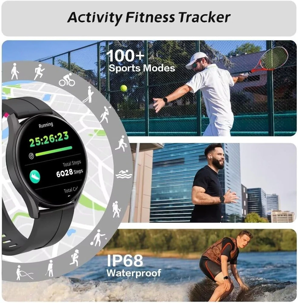 Bribejat išmanusis laikrodis vyrams ir moterims su telefono funkcija, 1.43 colio Amoled fitneso laikrodis vyrams su daugiau nei 100 sporto režimų, fitneso seklys su širdies ritmo miego monitoriumi, Ip68 vandeniui atsparus laikrodis, skirtas Android Ios