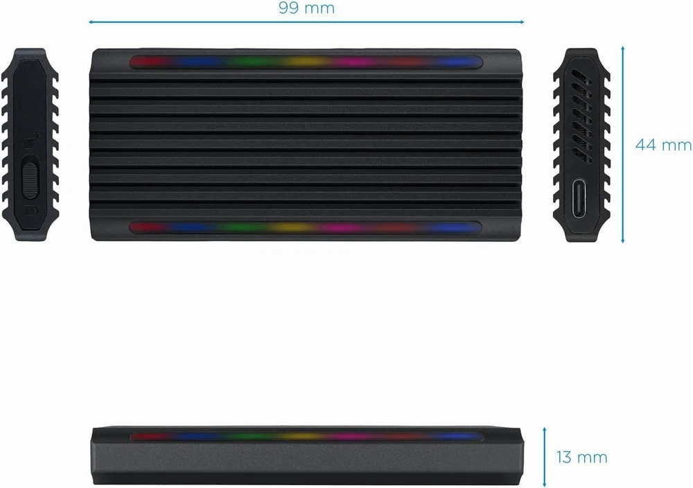 Brightium M.2 Ngff/nvme išorinis standžiojo disko dėklas Usb 3.1 Gen 2 Type C Rgb apšvietimas palaiko kelias operacines sistemas nešiojamas ir tvirtas dizainas idealiai tinka perkėlimams