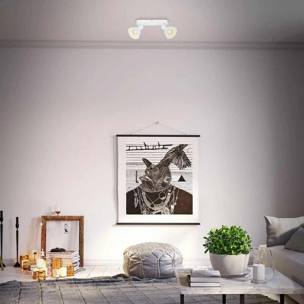 Pakabinamas šviestuvas Briloner Leuchten 2674-026 retro lubų šviestuvas, 2 lempučių retro lubų prožektorius, e14, reguliuojamas, baltas, 270 x 140 x 60 mm