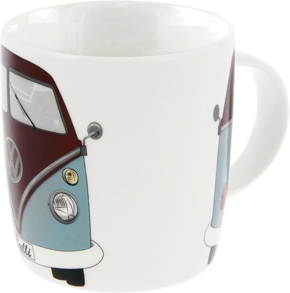 Brisa Vw Collection - didelis keramikinis kavos/arbatos/cappuccino puodelis Volkswagen T1 Bulli Bus dizaino (autobuso priekis/benzininė ir ruda)
