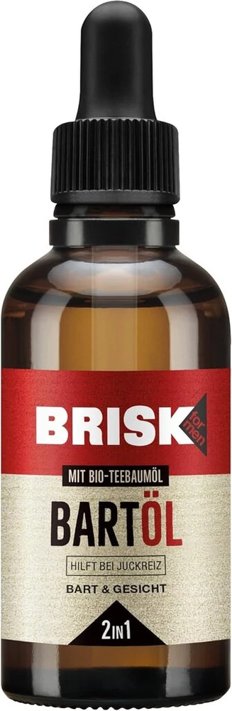 Brisk 2-in-1 barzdos aliejus vyrams, 50 ml, barzdos priežiūra su ekologišku arbatmedžio aliejumi, greitai įsigeria, maitina odą ir minkština barzdos plaukus, neriebus, skirtas skutimuisi, veido priežiūrai