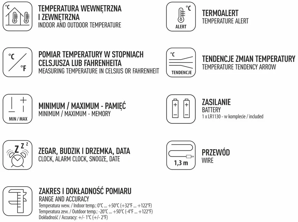 Browin® Elektroninė meteorologijos stotis su lauko davikliu - tikslus temperatūros ir drėgmės rodmuo vidaus ir lauko naudojimui, stilinga balta