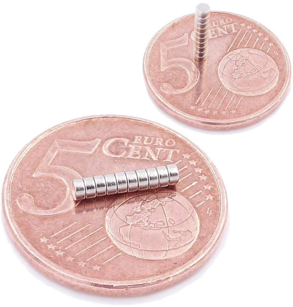 Brudazon 20 mini diskiniai magnetai 2 x 1 mm N52 stipriausio lygio neodimio magnetai itin stiprus galios magnetas modelių gamybai, nuotraukoms, lentai, skelbimų lentai, šaldytuvui, amatams, itin stiprus magnetinis diskas