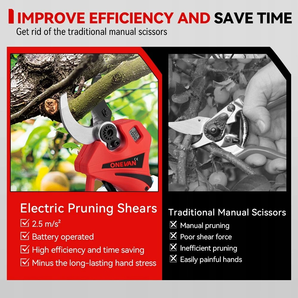 Brushless elektrinės genėjimo žirklės 50 mm 2 pavaros akumuliatorinės žirklės +2 akumuliatoriai