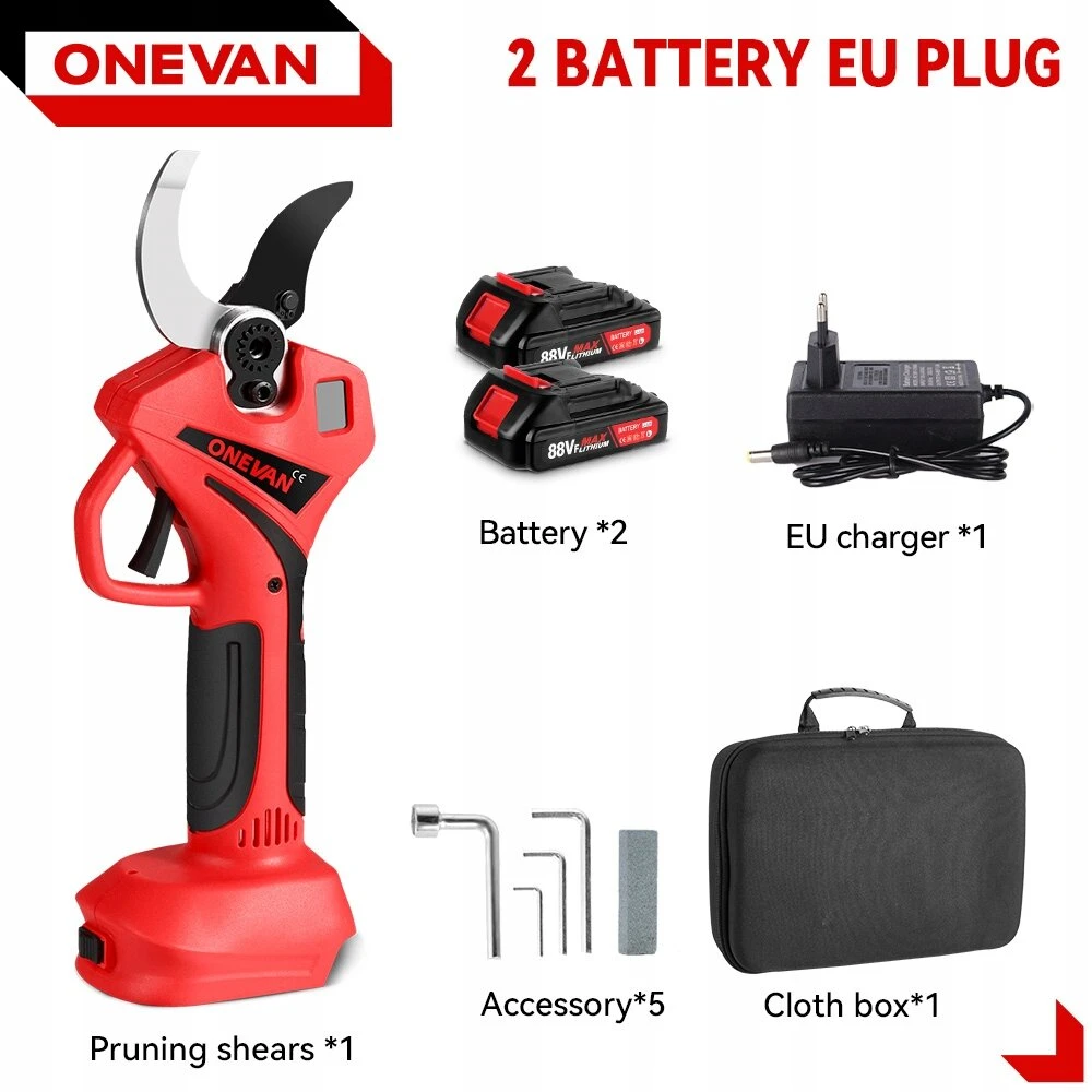 Brushless elektrinės genėjimo žirklės 50 mm 2 pavaros akumuliatorinės žirklės +2 akumuliatoriai
