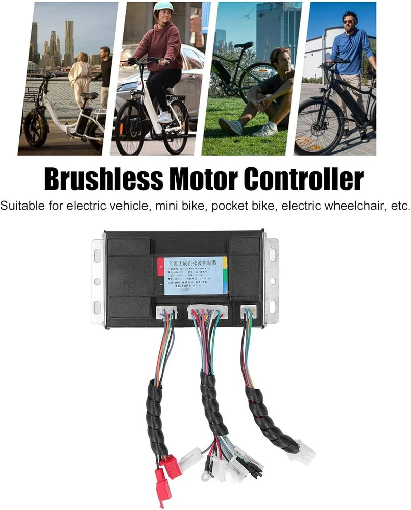 Brushless valdiklis, 1200 W 48 V iki 72 V sinusinės bangos greičio valdiklis, vidinė grandinės apsauga, aliuminio lydinio korpusas, brushless variklio valdiklis elektriniam dviračiui, vežimėliui, numatytasis