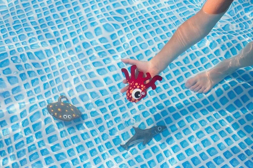 Bs Toys nardymo gyvūnai vaikams - ryklys, rajas ir kalmaras - vandens žaislas vaikams nuo 5 metų - spalvingi povandeniniai žaislai - neoprenu užpildyti smėliu paplūdimio gyvūnai - 21 x 2,5 x 14 cm