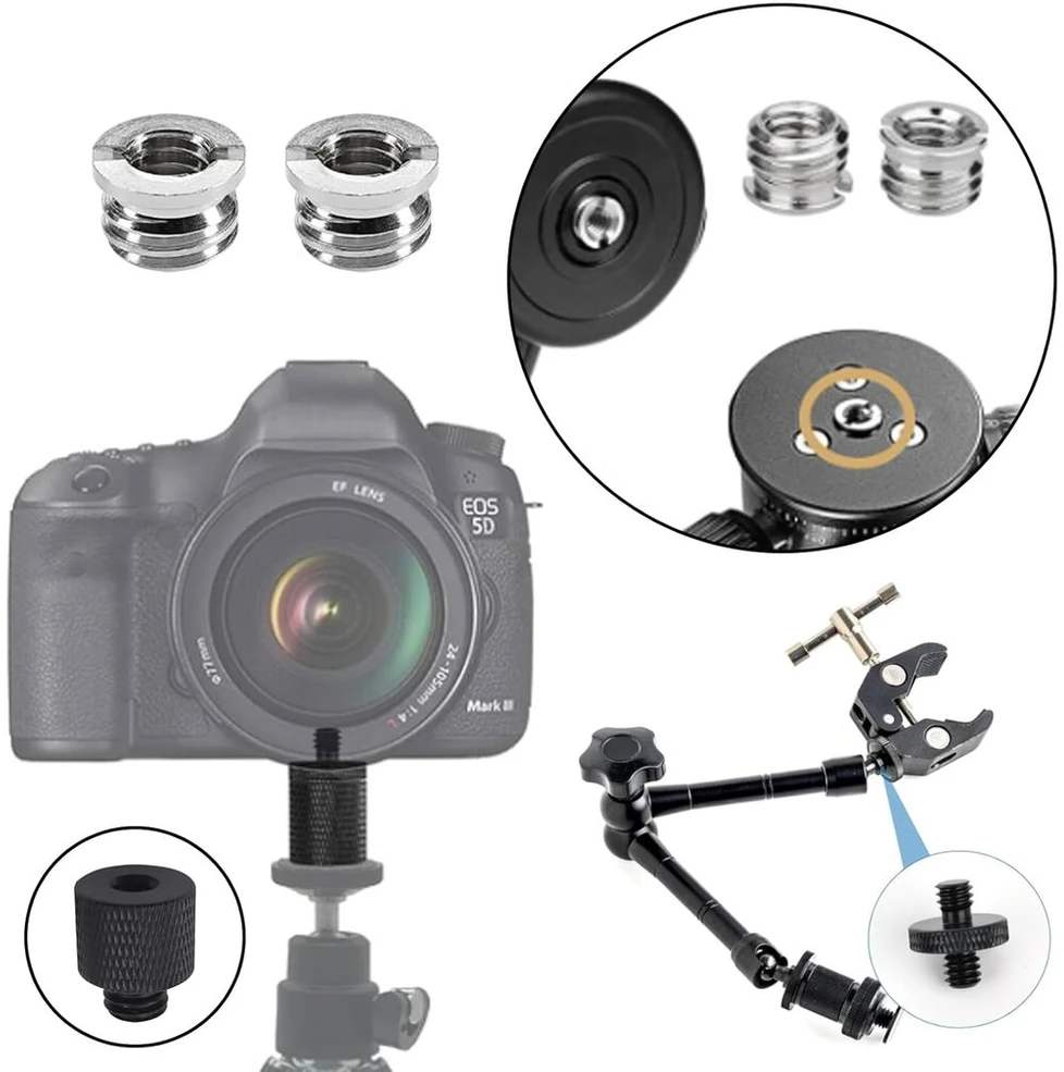 Objektyvas Buaak trikojo adapteris, adapteris nuo 1/4 iki m10, trikojo adapterio sriegis, trikojo adapterio varžtas, 1/4"-20 vyriškas į m6 vyriškas, 3/8 į 1/4, adapteris 3/8 į 1/4, skirtas mikrofono stovui, kamerai, lampensta