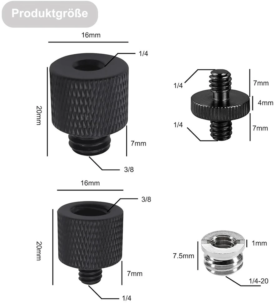 Objektyvas Buaak trikojo adapteris, adapteris nuo 1/4 iki m10, trikojo adapterio sriegis, trikojo adapterio varžtas, 1/4"-20 vyriškas į m6 vyriškas, 3/8 į 1/4, adapteris 3/8 į 1/4, skirtas mikrofono stovui, kamerai, lampensta