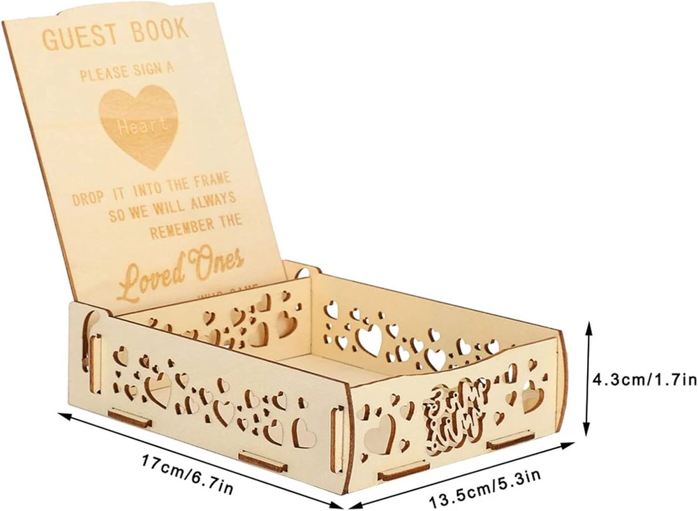 Buachois dėžutė vestuvių dovanų kortelėms, 17 x 13,5 x 4,3 cm, "pasidaryk pats" tuščiavidurė vestuvių kortelių dėžutė, medinė dekoratyvinė pinigų dėžutė, dovanų kortelių dėžutė priėmimui, vestuvių metinėms, kūdikio sutiktuvių vakarėliui, gimtadieniui, išl