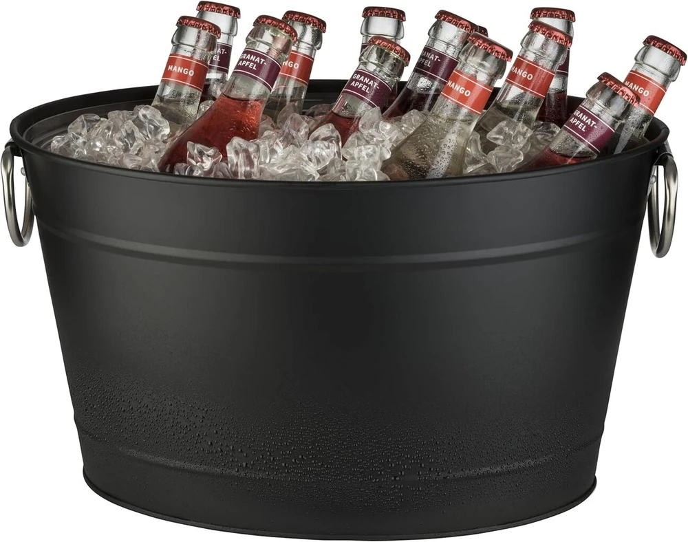 Buddy´s Bar gėrimų vonelė, 11 litrų, cinko vonelė, gėrimų aušintuvas su plastikiniu įdėklu, aukštos kokybės butelių aušintuvas, 40 x 28 cm, aukštis 22 cm, juodas