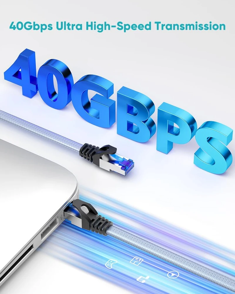 Busohe Cat 8 Lan kabelis 8m, 40 Gbps, 2000 Mhz, plokščias, pintas