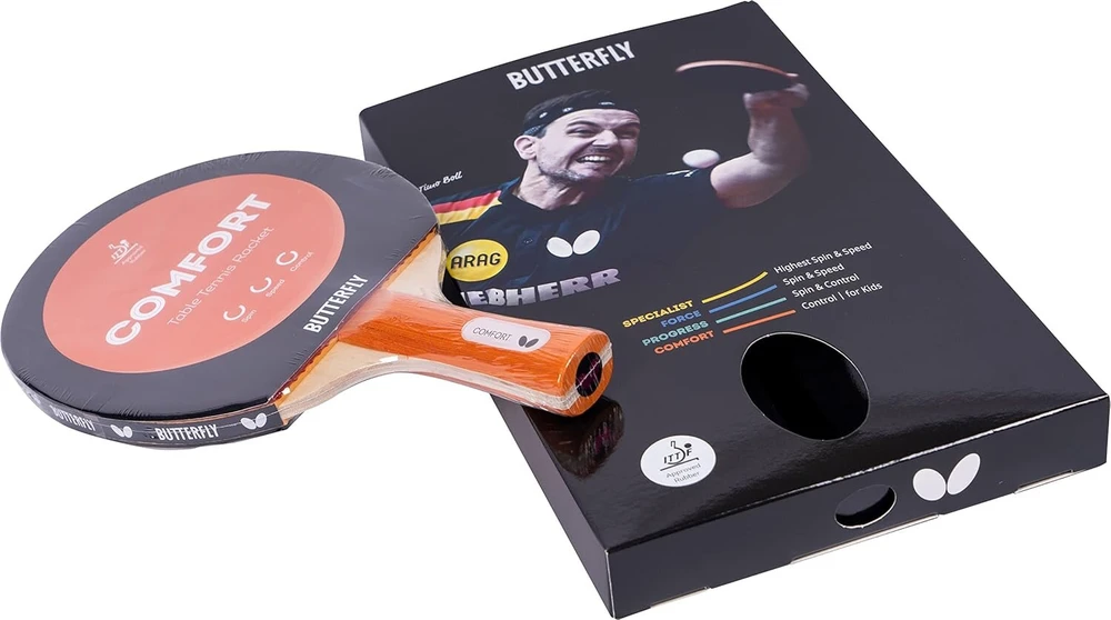 Butterfly Comfort stalo teniso raketė, profesionali stalo teniso raketė pradedantiesiems ir pažengusiems žaidėjams, juoda/raudona su Ittf patvirtinimu varžyboms, itin kibiu paviršiumi