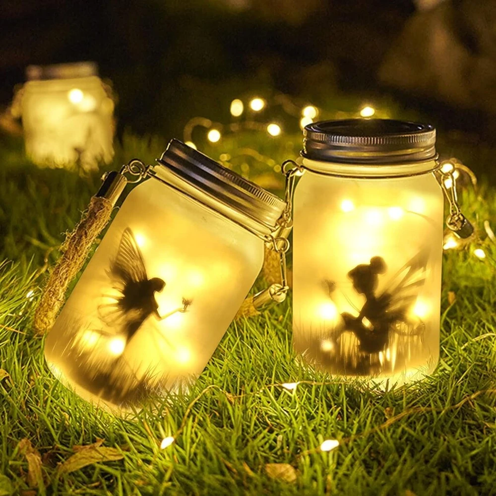 Butterfly Fairy saulės stiklo žibintai, 2 vnt. pakabinamų saulės žibintų laukui, saulės žibintai sodo apšvietimui, vandeniui atsparus sodo šviestuvas naudojimui lauke namų vakarėliams, sodui (warm)