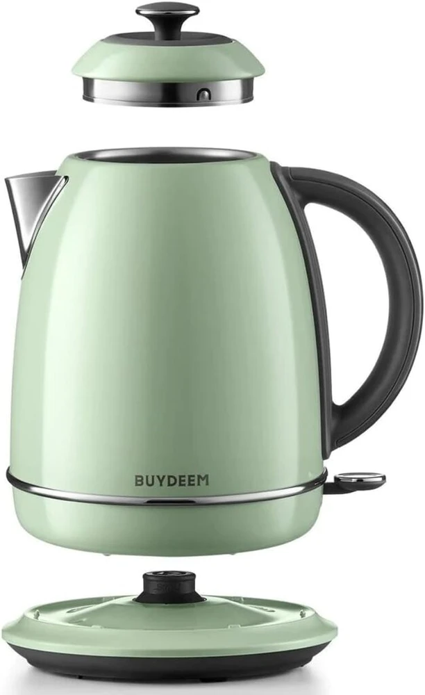 Buydeem retro elektrinis virdulys - 1.7 l nerūdijančio plieno, be bpa, automatinis išjungimas ir apsauga nuo virimo be vandens - jauki žalsva
