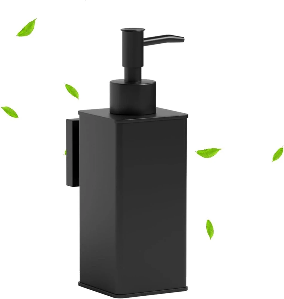 Bvl muilo dozatorius juodas, montuojamas ant sienos, 240 ml, kvadratinis, vandeniui atsparus metalinis muilo dozatorius