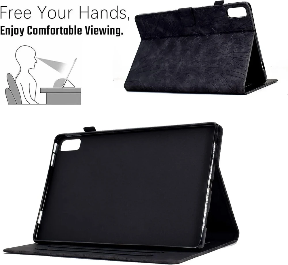 Bxithnr® dėklas, skirtas Lenovo Tab P11 (2nd Gen)/pad Plus 2023 (11.5 colio) planšetiniam kompiuteriui, apsauginis dėklas iš Pu odos su stovo funkcija ir rašiklio laikikliu, atverčiamas dėklas „medžio“, skirtas Lenovo Tab P11 Gen 2 – juodas