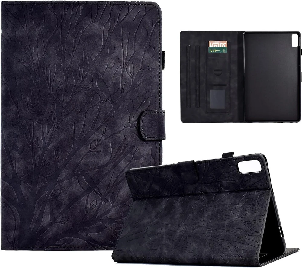 Bxithnr® dėklas, skirtas Lenovo Tab P11 (2nd Gen)/pad Plus 2023 (11.5 colio) planšetiniam kompiuteriui, apsauginis dėklas iš Pu odos su stovo funkcija ir rašiklio laikikliu, atverčiamas dėklas „medžio“, skirtas Lenovo Tab P11 Gen 2 – juodas