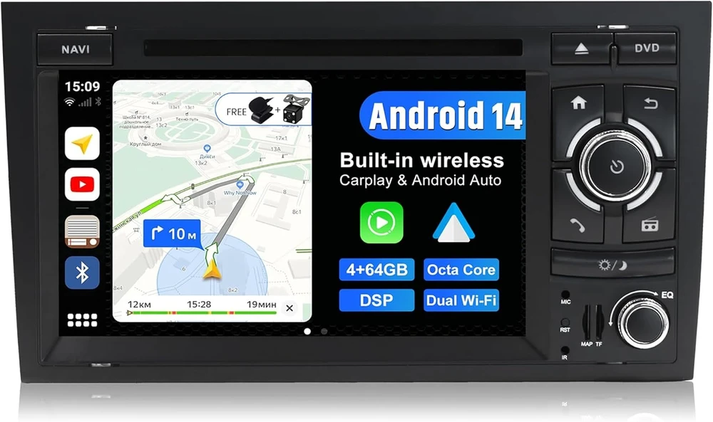 Automagnetola Bxliyer Android 14 automobilinis radijas Audi A4/s4/rs4/seat Exeo (2003-2011) Gps navigacijos radijas - 4g + 64g - belaidis Carplay Android Auto - kamera + mikrofonas - 7 colių 2 Din - vairo valdymas 360-cam Fast