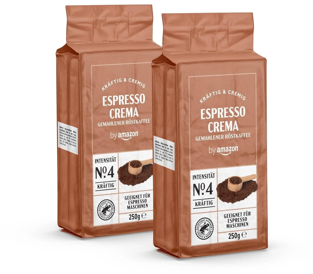 By Amazon malta kava Espresso Crema, šviesaus skrudinimo granulės, 1kg, 4 pakuotės po 250 g - Rainforest Alliance sertifikatas