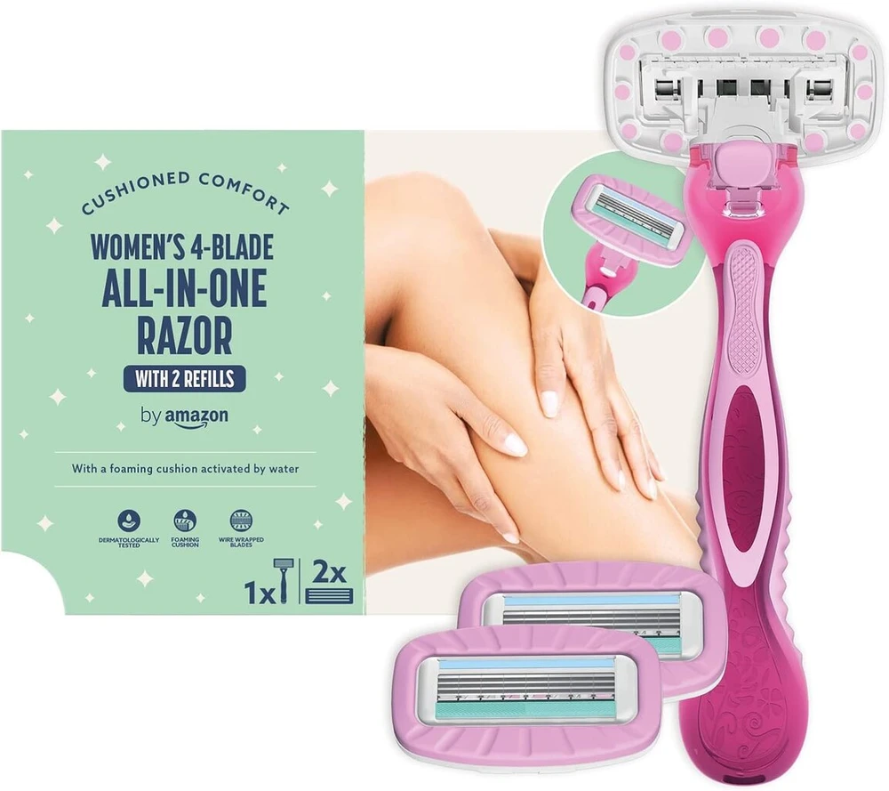 By Amazon skutimosi rinkinys moterims, 4 ašmenų skustuvas „viskas viename“ + 2 keičiamos galvutės